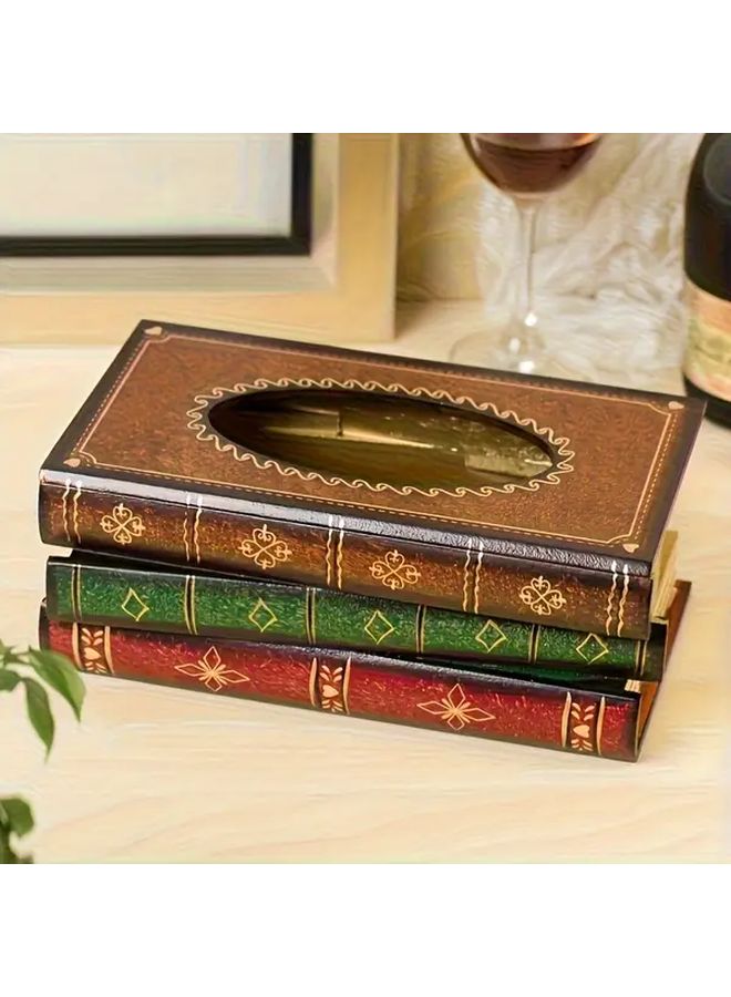 Black Green Vintage Recycled Wood Tissue Box Cover Decorative Book Design Holder - Image 2